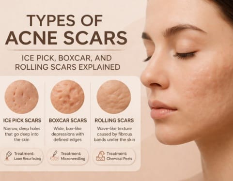 Types of Acne Scars: Ice Pick, Boxcar, and Rolling Scars Explained