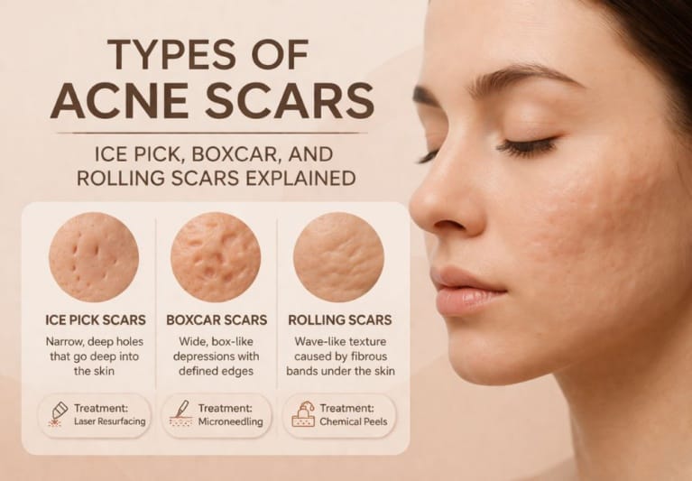 Types of Acne Scars: Ice Pick, Boxcar, and Rolling Scars Explained